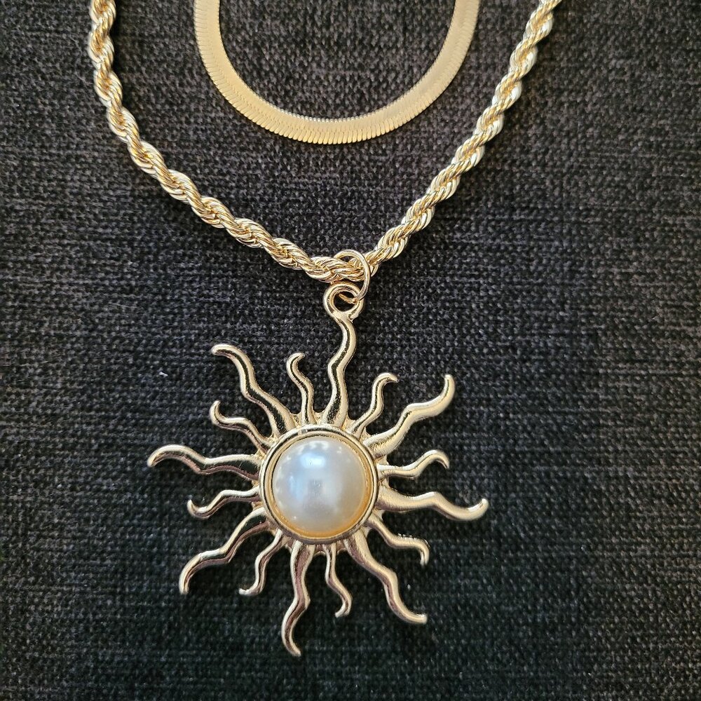 NWOT Gold Tone Multi Layer Necklace with Sun Pendant
